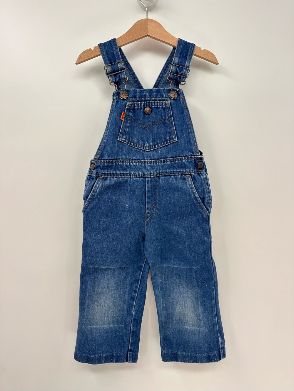 Vintage 70’s 'Little Levi's' Orange Tab Blue Denim Utility Overalls Size 3 Years